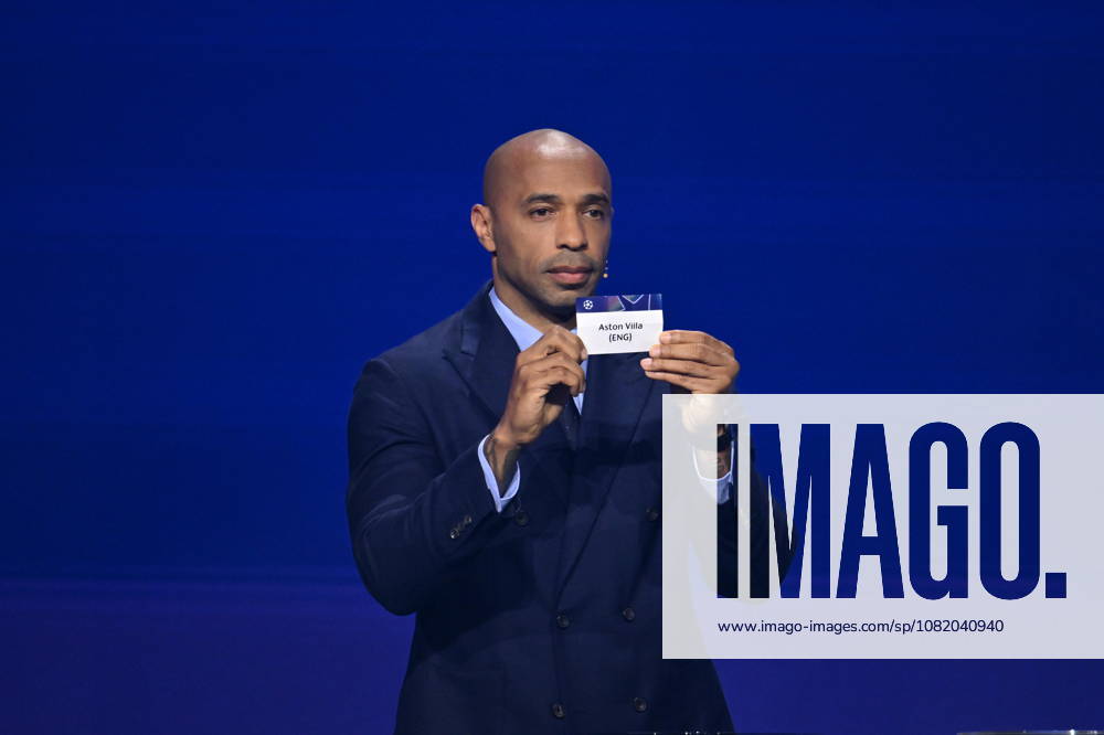 UEFA Champions League 2026 27 league phase draw in Monaco MONACO - AUGUST 27: French former football player Thierry Henry shows the paper slip of Aston Villa (ENG) during the draw ceremony for the league phase of the 2026-2027 UEFA Champions League football tournament at the Grimaldi Forum in the Principality of Monaco on August 27, 2026. Mustafa Yalcin Anadolu Monaco Monaco. Editorial use only. Please get in touch for any other usage.