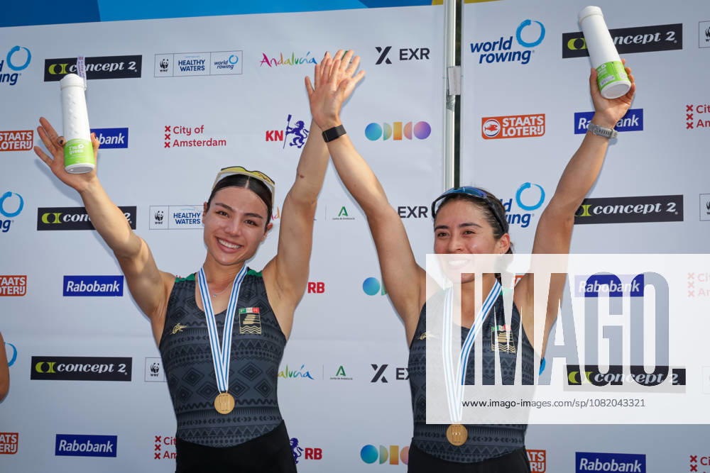 27th August 2026; Bosbaan, Amsterdam, Holland, Netherlands; 2026 World Rowing Championships, Day Four; the medal ceremony; Mexico Lightweight Womens Double Sculls (LW2x) with Aylin Maryah Ibarra Maduena and Melissa Marquez gold medallists AnthonyxBenoit