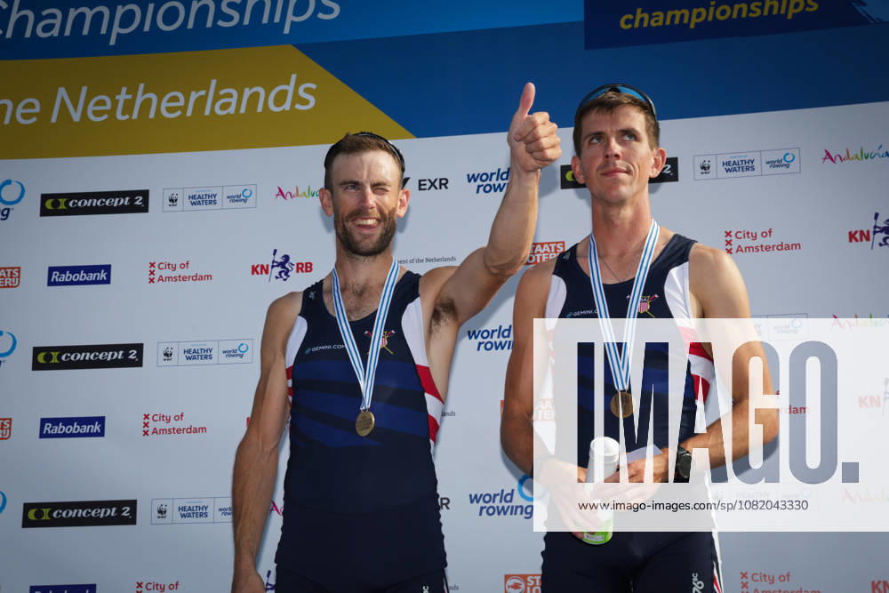 27th August 2026; Bosbaan, Amsterdam, Holland, Netherlands; 2026 World Rowing Championships, Day Four; the medal ceremony; United States Lightweight Mens Double Sculls (LM2x) with Jamie Copus and Sean Richardson bronze medallists AnthonyxBenoit