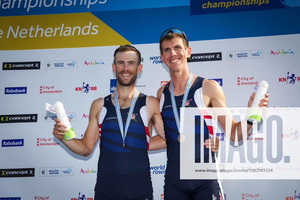 27th August 2026; Bosbaan, Amsterdam, Holland, Netherlands; 2026 World Rowing Championships, Day Four; the medal ceremony; United States Lightweight Mens Double Sculls (LM2x) with Jamie Copus and Sean Richardson bronze medallists AnthonyxBenoit