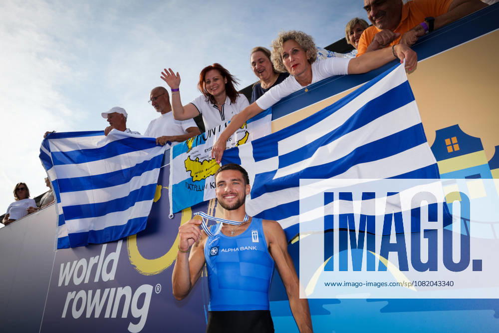 27th August 2026; Bosbaan, Amsterdam, Holland, Netherlands; 2026 World Rowing Championships, Day Four; Greek fans celebrate with Greece Lightweight Mens Single Sculls (LM1x) with Petros Gkaidatzis gold medallist AnthonyxBenoit