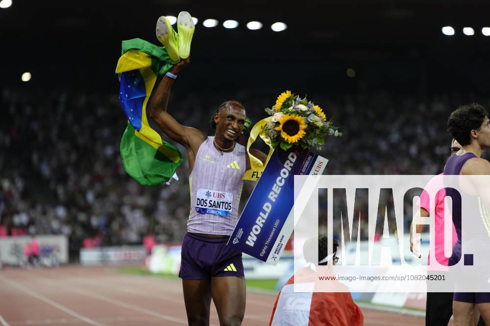 Alison dos Santos (BRA) with a new world record competes in the 400m Hurdles Men during the Wanda Diamond League Weltklasse Zürich at Stadion Letzigrund on August 27, 2026 in Zürich, Switzerland.