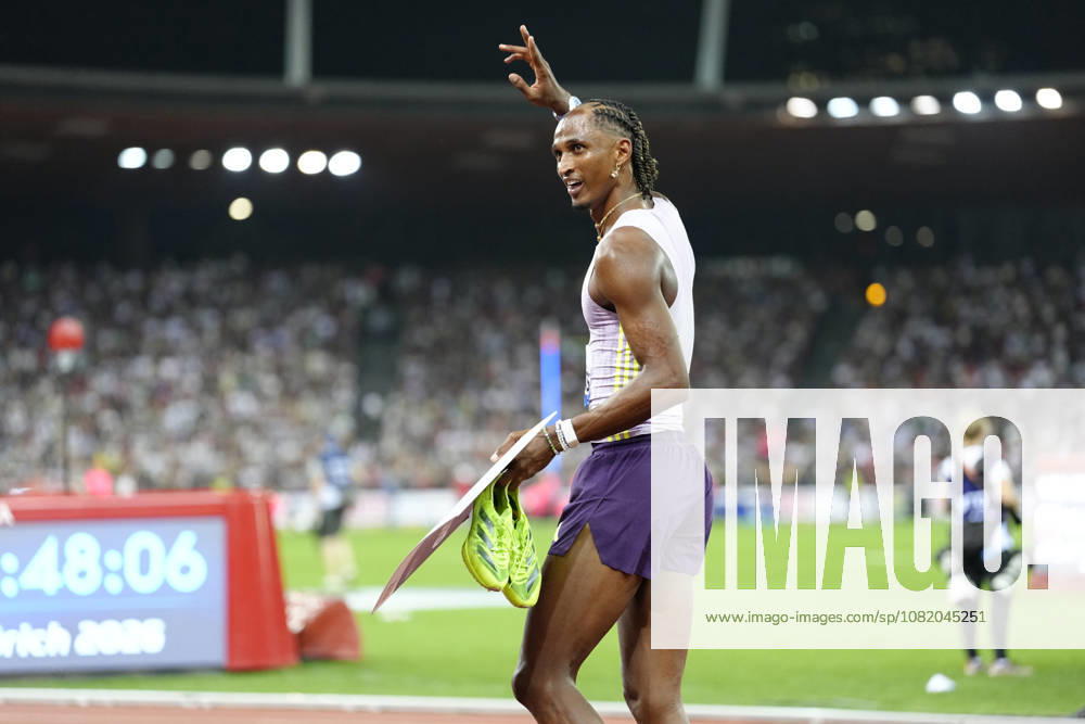 Alison dos Santos (BRA) with a new world record competes in the 400m Hurdles Men during the Wanda Diamond League Weltklasse Zürich at Stadion Letzigrund on August 27, 2026 in Zürich, Switzerland.
