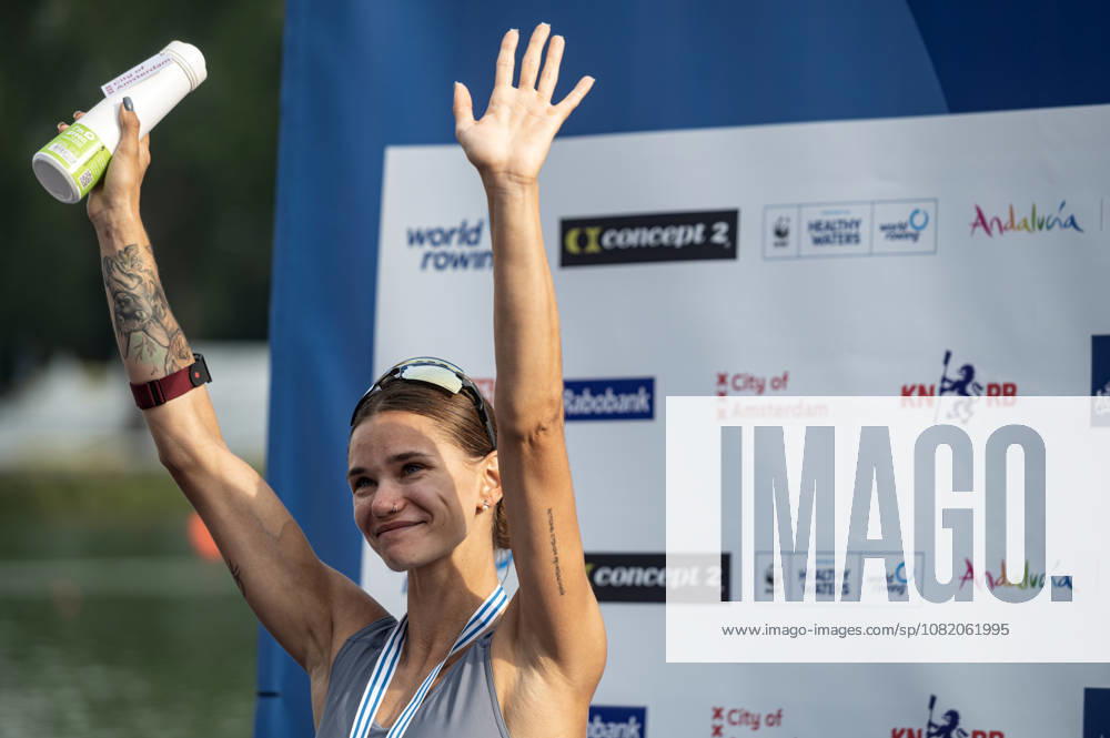 Amsterdam The Netherlands 27th August 2026 2026 World Rowing Championships on the Bosbaan in Amsterdam Lightweight Women s Single Sculls Final A (Final) Medal ceremony Mariia Zhovner (AIN) wins silver. watersport,