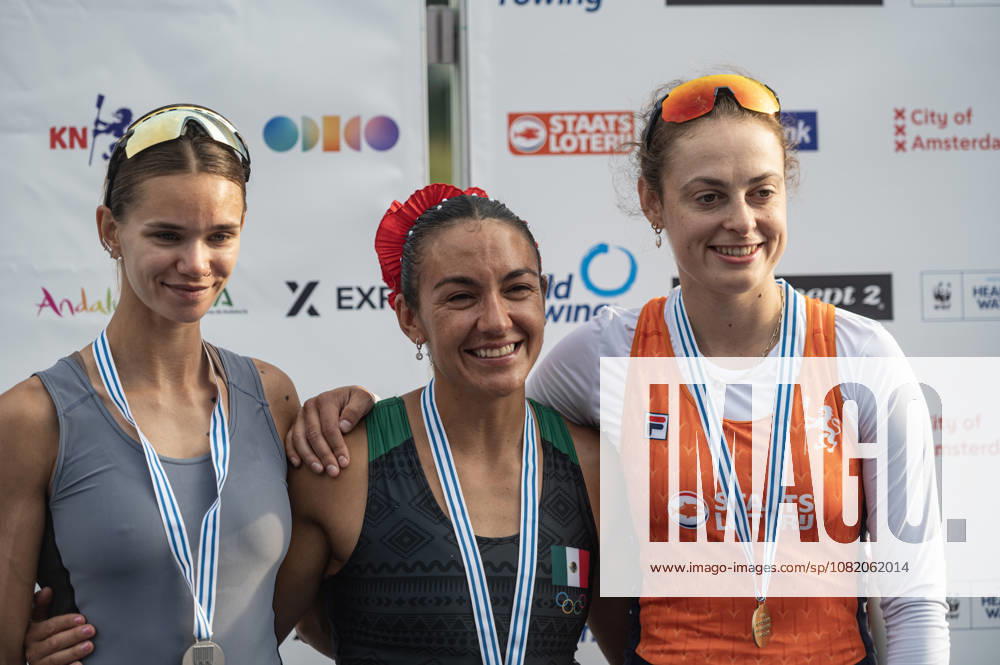 Amsterdam The Netherlands 27th August 2026 2026 World Rowing Championships on the Bosbaan in Amsterdam Lightweight Women s Single Sculls Final A (Final) Medal ceremony Mariia Zhovner (AIN) wins silver. Kenia Lechuga Alanis (MEX) wins gold. Femke Van De Vliet (NED) wins bronze. watersport,