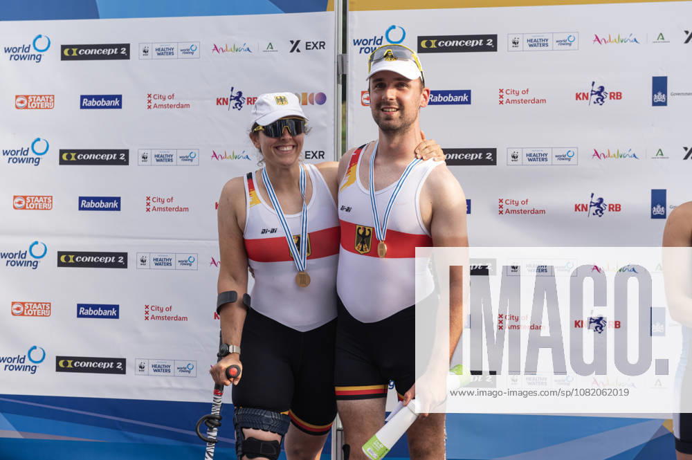 Amsterdam The Netherlands 27th August 2026 2026 World Rowing Championships on the Bosbaan in Amsterdam PR2 Mixed Double Sculls Final A (Final) Medal ceremony. Jasmina Bier and Paul Umbach (GER) win gold. watersport,