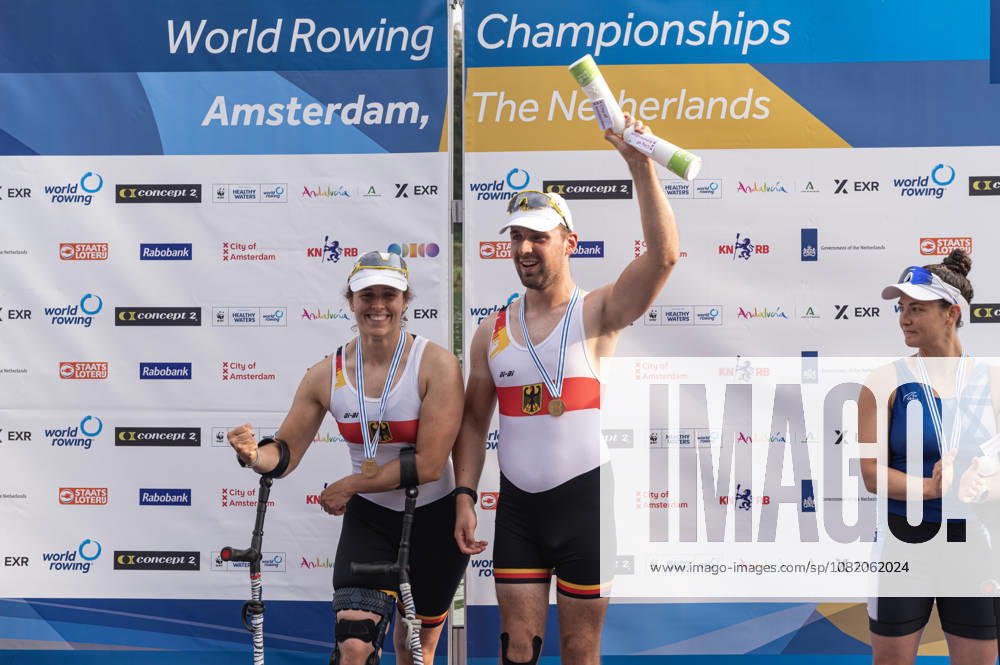 Amsterdam The Netherlands 27th August 2026 2026 World Rowing Championships on the Bosbaan in Amsterdam PR2 Mixed Double Sculls Final A (Final) Medal ceremony. Jasmina Bier and Paul Umbach (GER) win gold. watersport,