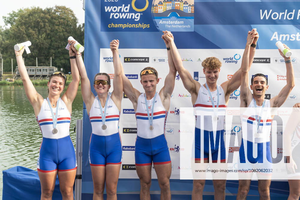 Amsterdam The Netherlands 27th August 2026 2026 World Rowing Championships on the Bosbaan in Amsterdam PR3 Mixed Coxed Four Final A (Final) Medal ceremony. B Francesca Allen 2 Charlotte Coburn 3 Jonty Ridley S Joshua O brien C Omar Al-Miqdadi (GBR) win silver watersport,