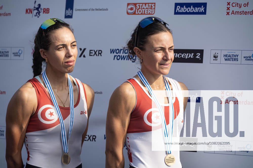 Amsterdam The Netherlands 27th August 2026 2026 World Rowing Championships on the Bosbaan in Amsterdam Lightweight Women s Double Sculls Final (Final) Medal ceremony. Bronze medal winners Khadija Krimi and Selma Dhaouadi (TUN) watersport,