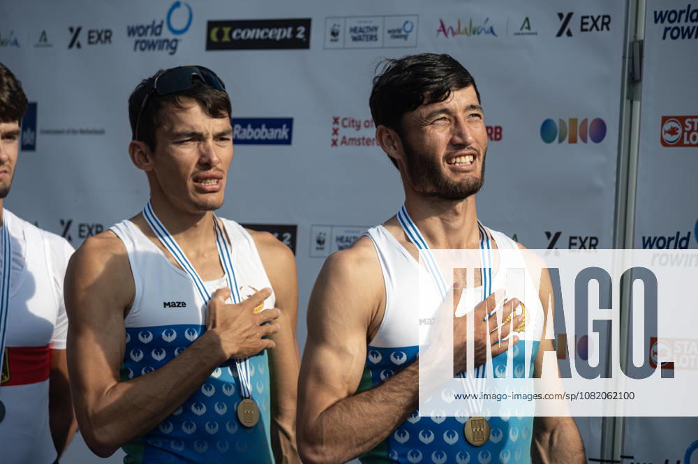 Amsterdam The Netherlands 27th August 2026 2026 World Rowing Championships on the Bosbaan in Amsterdam Lightweight Men s Double Sculls Final A (Final) Medal ceremony Shakhzod Nurmatov and Sobirjon Safaroliyev (UZB) win gold watersport,