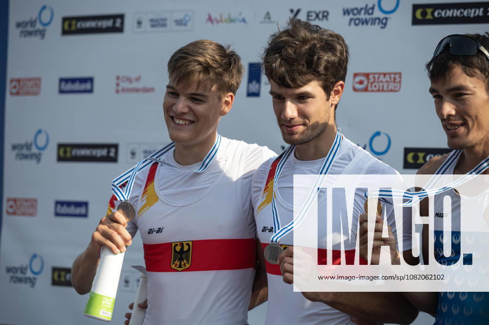 Amsterdam The Netherlands 27th August 2026 2026 World Rowing Championships on the Bosbaan in Amsterdam Lightweight Men s Double Sculls Final A (Final) Medal ceremony Naveen Alexander Shah and Maximilian Ruehling (GER) win silver watersport,