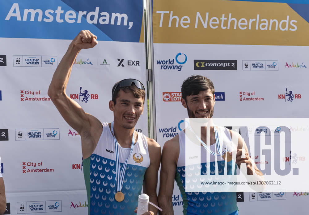 Amsterdam The Netherlands 27th August 2026 2026 World Rowing Championships on the Bosbaan in Amsterdam Lightweight Men s Double Sculls Final A (Final) Medal ceremony Shakhzod Nurmatov and Sobirjon Safaroliyev (UZB) win gold watersport,