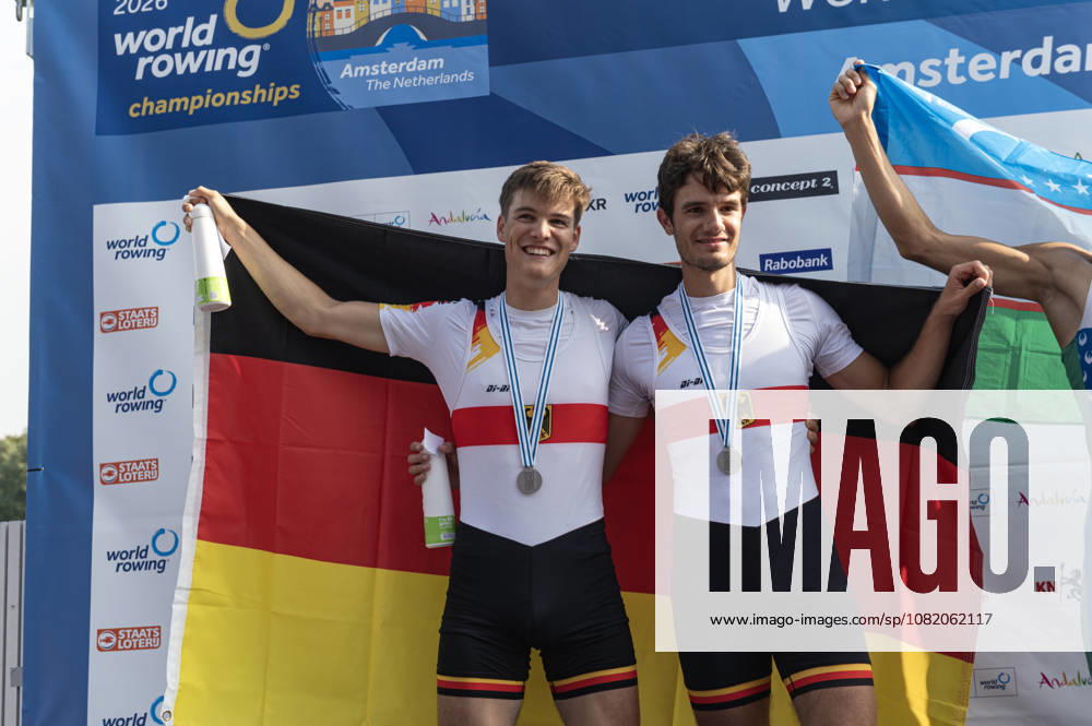 Amsterdam The Netherlands 27th August 2026 2026 World Rowing Championships on the Bosbaan in Amsterdam Lightweight Men s Double Sculls Final A (Final) Medal ceremony Naveen Alexander Shah and Maximilian Ruehling (GER) win silver watersport,