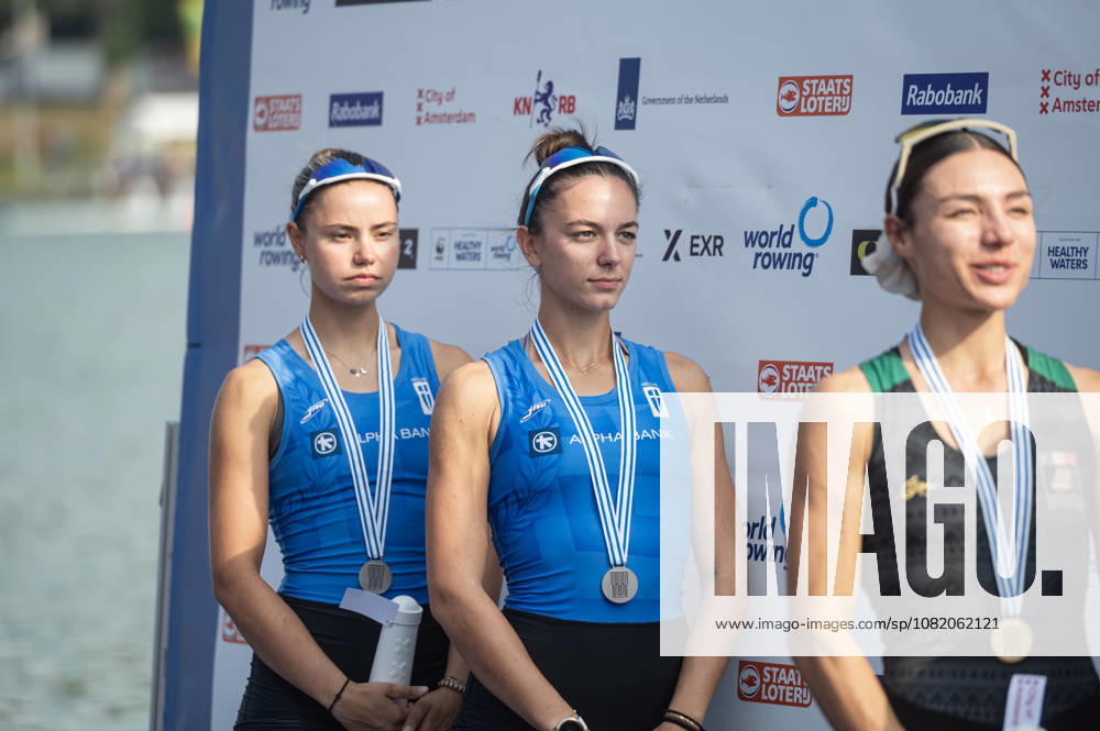 Amsterdam The Netherlands 27th August 2026 2026 World Rowing Championships on the Bosbaan in Amsterdam Lightweight Women s Double Sculls Final (Final) Medal ceremony. Silver medal winners. Paschalina Mouratidou and Gavriela Lioliou (GRE) watersport,