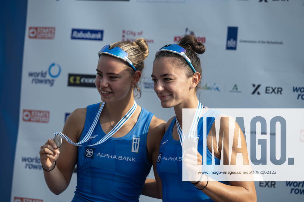 Amsterdam The Netherlands 27th August 2026 2026 World Rowing Championships on the Bosbaan in Amsterdam Lightweight Women s Double Sculls Final (Final) Medal ceremony. Silver medal winners. Paschalina Mouratidou and Gavriela Lioliou (GRE) watersport,