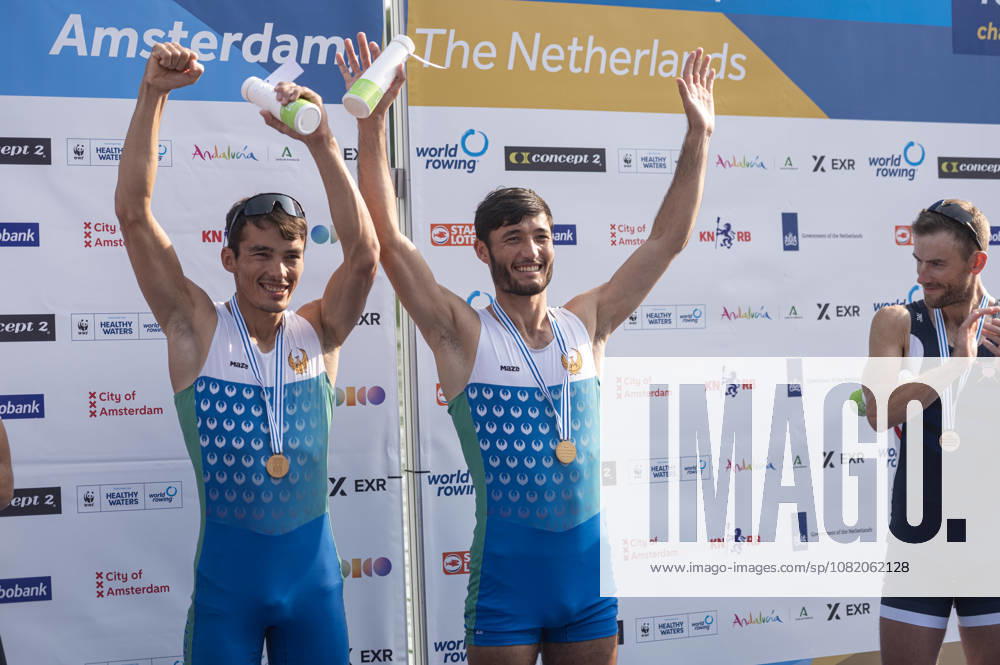 Amsterdam The Netherlands 27th August 2026 2026 World Rowing Championships on the Bosbaan in Amsterdam Lightweight Men s Double Sculls Final A (Final) Medal ceremony Shakhzod Nurmatov and Sobirjon Safaroliyev (UZB) win gold watersport,