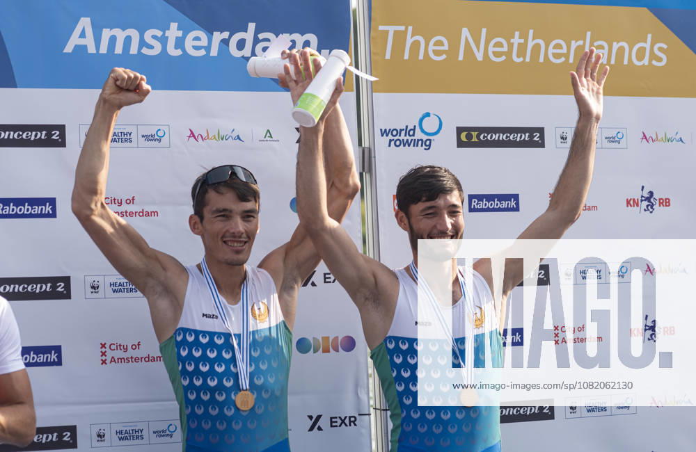 Amsterdam The Netherlands 27th August 2026 2026 World Rowing Championships on the Bosbaan in Amsterdam Lightweight Men s Double Sculls Final A (Final) Medal ceremony Shakhzod Nurmatov and Sobirjon Safaroliyev (UZB) win gold watersport,