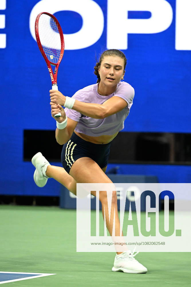 FLUSHING NY- AUGUST 27: Iva Jovic is seen on the practice court during the 2026 US Open On Arthur Ashe Stadium at the USTA Billie Jean King National Tennis Center on August 27, 2026 in Flushing Queens.