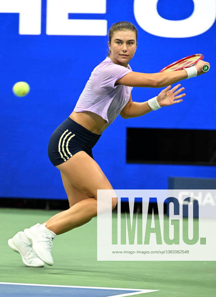FLUSHING NY- AUGUST 27: Iva Jovic is seen on the practice court during the 2026 US Open On Arthur Ashe Stadium at the USTA Billie Jean King National Tennis Center on August 27, 2026 in Flushing Queens.