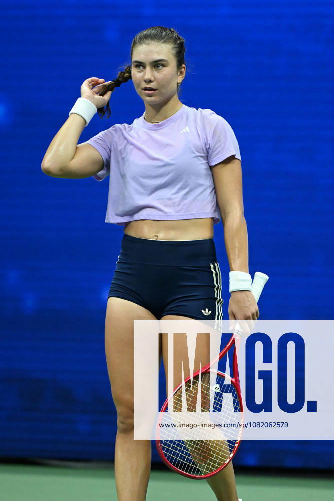 FLUSHING NY- AUGUST 27: Iva Jovic is seen on the practice court during the 2026 US Open On Arthur Ashe Stadium at the USTA Billie Jean King National Tennis Center on August 27, 2026 in Flushing Queens.