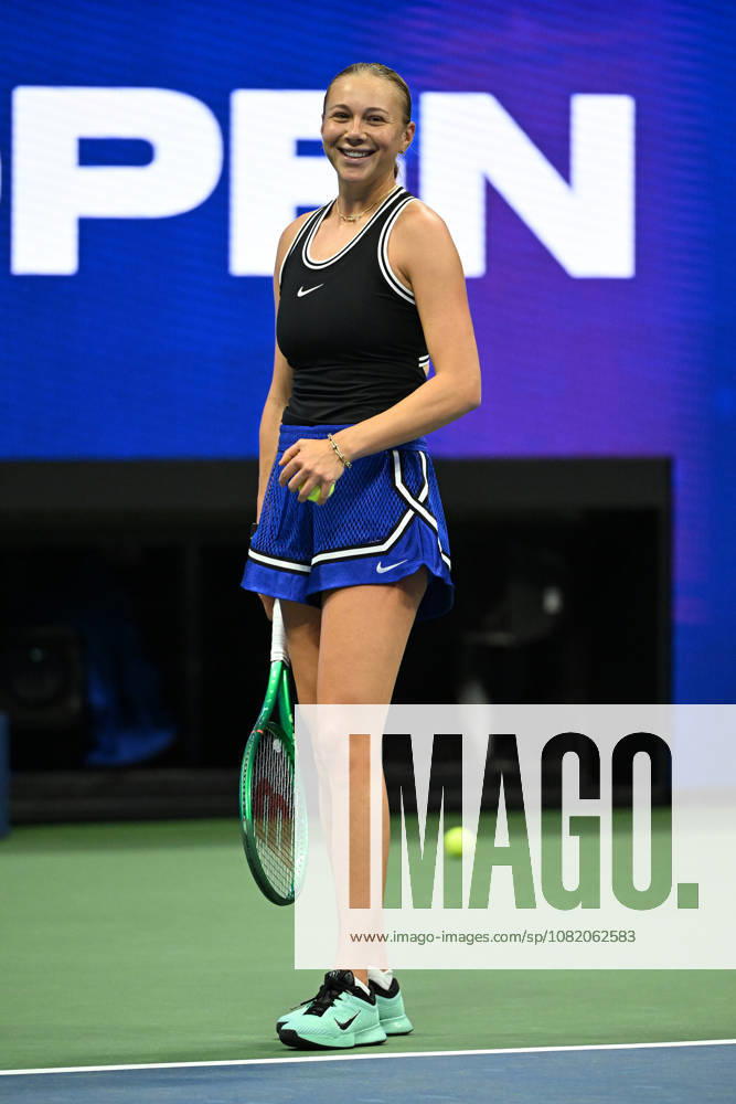 FLUSHING NY- AUGUST 27: Amanda Anisimova is seen on the practice court during the 2026 US Open On Arthur Ashe Stadium at the USTA Billie Jean King National Tennis Center on August 27, 2026 in Flushing Queens.