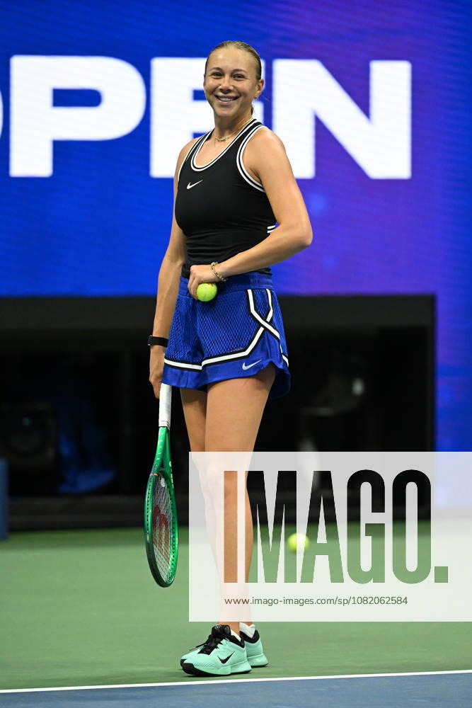 FLUSHING NY- AUGUST 27: Amanda Anisimova is seen on the practice court during the 2026 US Open On Arthur Ashe Stadium at the USTA Billie Jean King National Tennis Center on August 27, 2026 in Flushing Queens.