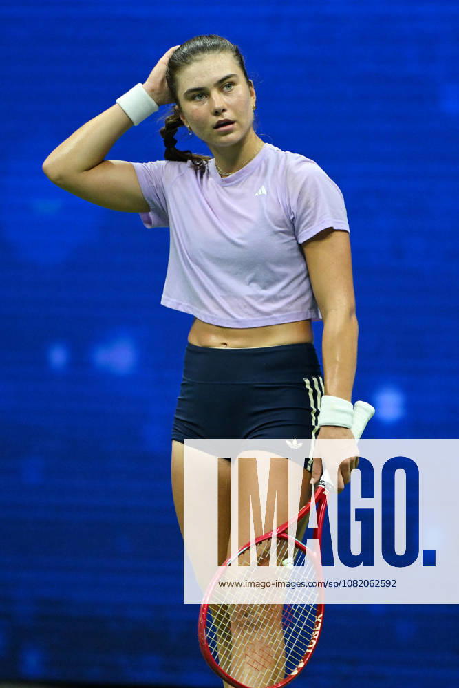 FLUSHING NY- AUGUST 27: Iva Jovic is seen on the practice court during the 2026 US Open On Arthur Ashe Stadium at the USTA Billie Jean King National Tennis Center on August 27, 2026 in Flushing Queens.