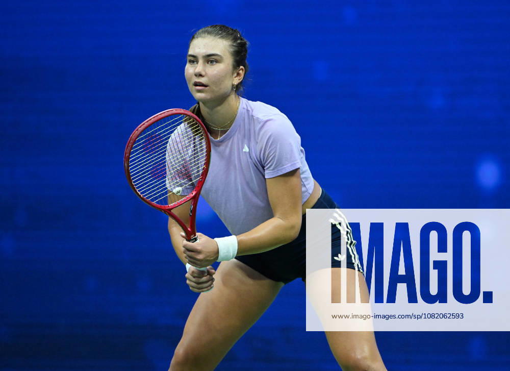 FLUSHING NY- AUGUST 27: Iva Jovic is seen on the practice court during the 2026 US Open On Arthur Ashe Stadium at the USTA Billie Jean King National Tennis Center on August 27, 2026 in Flushing Queens.