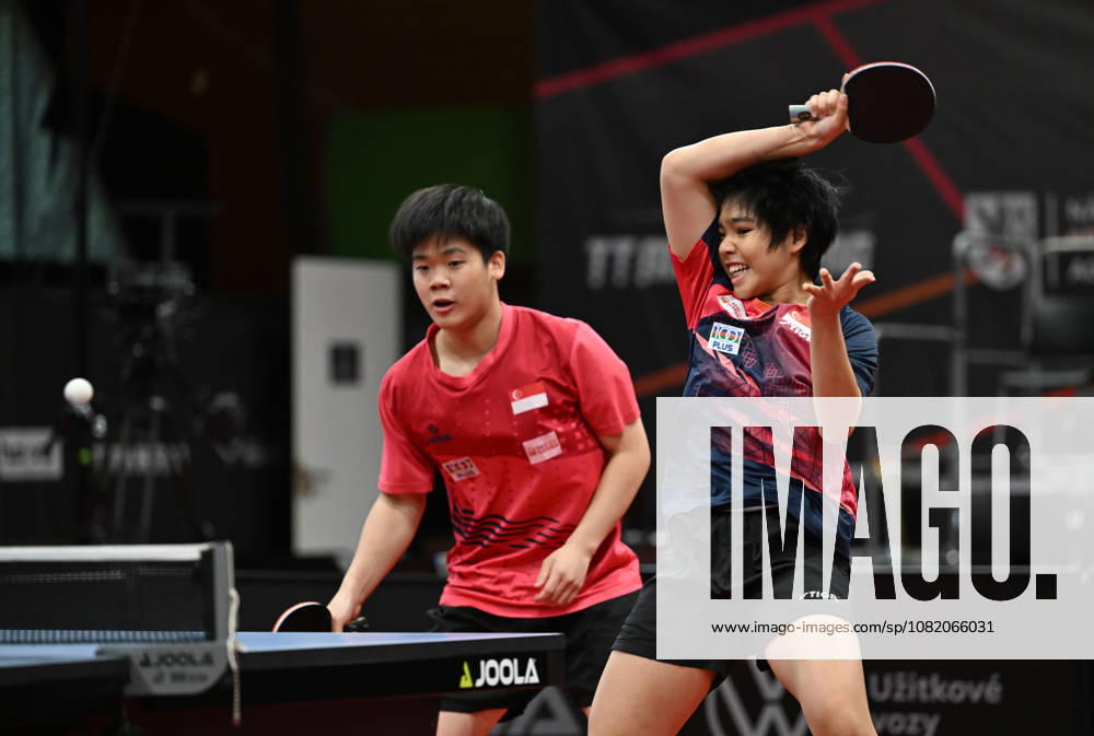 Final of mixed doubles of Table tennis, Tischtennis during the WTT Feeder Olomouc, Czech Republic, August 28, 2026. From left Quek Izaac and Ming Ying of Singapore. (CTKxPhoto LudekxPerina) CTKPhotoP2026082804291 CTKPhotoP2026082804291