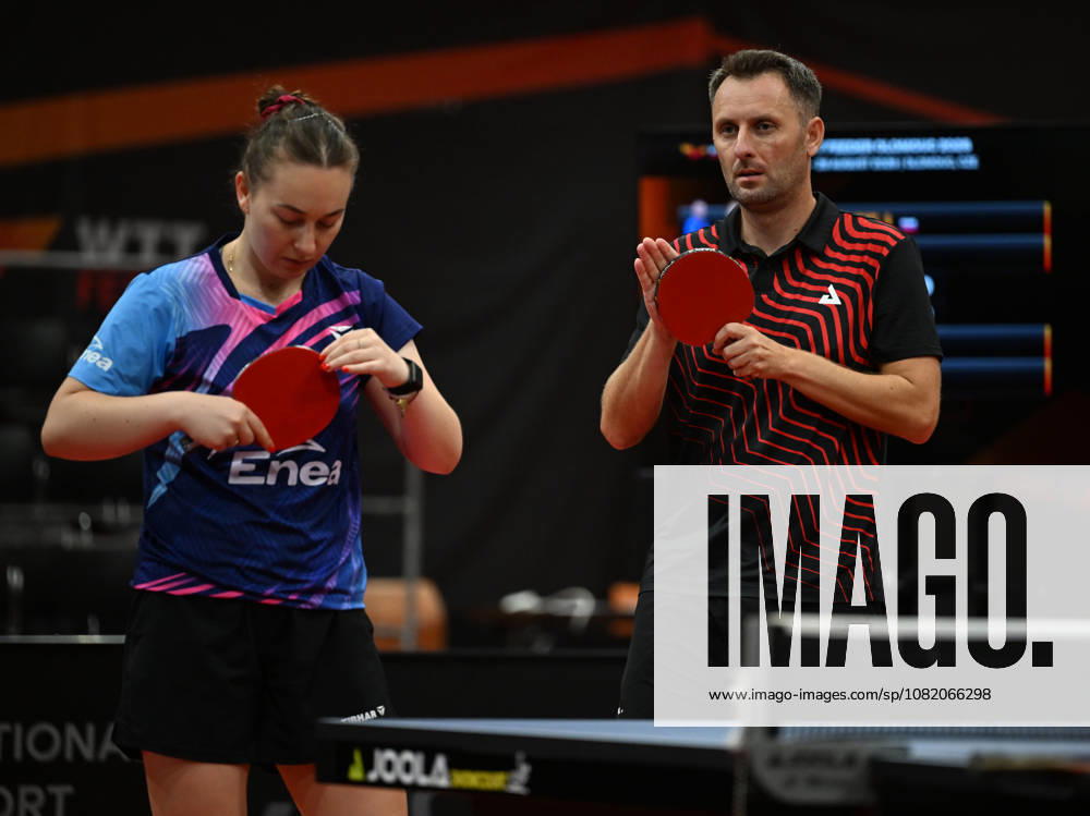 Final of mixed doubles of Table tennis, Tischtennis during the WTT Feeder Olomouc, Czech Republic, August 28, 2026. From left Natalia Bajorova of Poland, Lubomir Pistej od Slovakia. (CTKxPhoto LudekxPerina) CTKPhotoP2026082804366 CTKPhotoP2026082804366