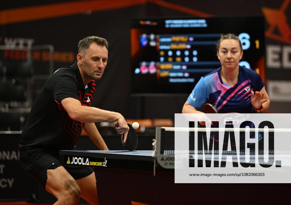 Final of mixed doubles of Table tennis, Tischtennis during the WTT Feeder Olomouc, Czech Republic, August 28, 2026. From right Natalia Bajorova of Poland, Lubomir Pistej od Slovakia. (CTKxPhoto LudekxPerina) CTKPhotoP2026082804433 CTKPhotoP2026082804433