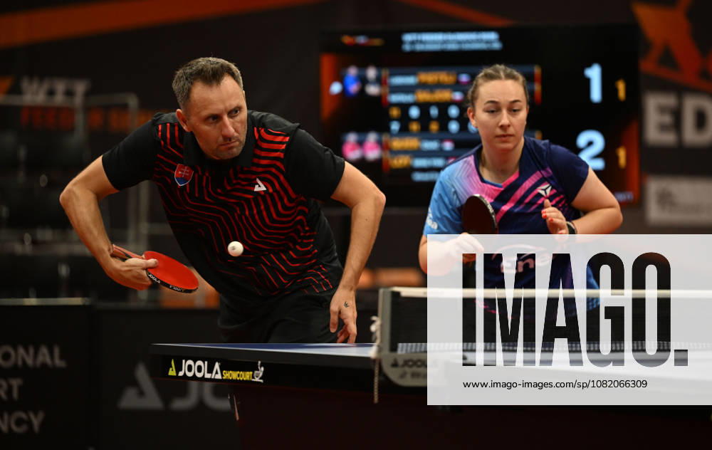 Final of mixed doubles of Table tennis, Tischtennis during the WTT Feeder Olomouc, Czech Republic, August 28, 2026. From right Natalia Bajorova of Poland, Lubomir Pistej od Slovakia. (CTKxPhoto LudekxPerina) CTKPhotoP2026082804462 CTKPhotoP2026082804462