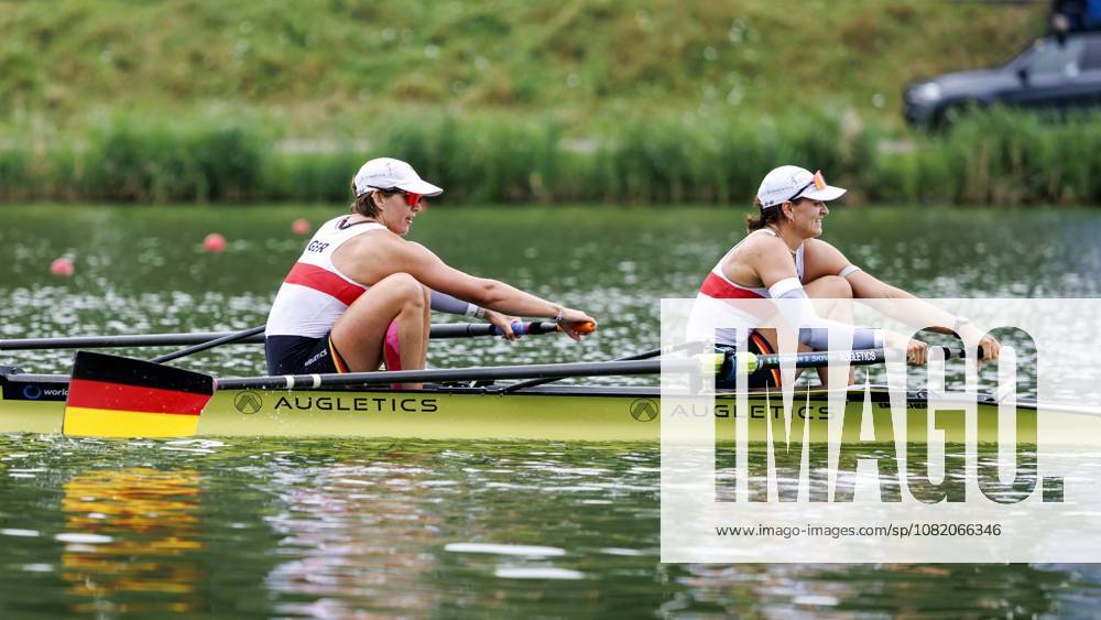 AMSTERDAM - Luise Bachmann and Tabea Schendekehl (GER) during the B-final of the women s pair without cox on the fifth day of the World Rowing Championships at the Bosbaan in the Amsterdam Forest. IRIS VAN DEN BROEK ANP ANPxSportx IVx 566428436 originalFilename: 566428436