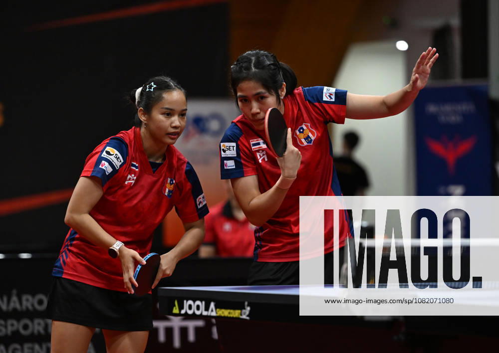 From left Orawan Paranang and Suthasini Sawettabut of Thailand in action during the match against Rin Mende and Misuzu Takeya of Japan during the women s doubles Table tennis, Tischtennis final at the WTT Feeder in Olomouc, Czech Republic, on August 28, 2026. (CTKxPhoto LudekxPerina) CTKPhotoP2026082806098 CTKPhotoP2026082806098