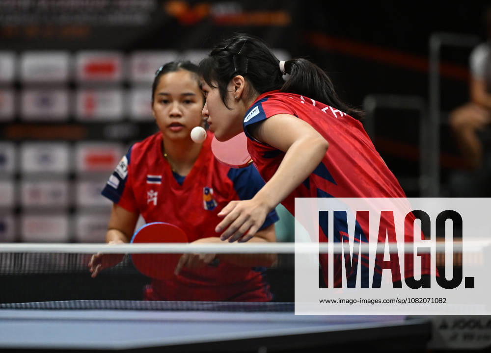 From left Orawan Paranang and Suthasini Sawettabut of Thailand in action during the match against Rin Mende and Misuzu Takeya of Japan during the women s doubles Table tennis, Tischtennis final at the WTT Feeder in Olomouc, Czech Republic, on August 28, 2026. (CTKxPhoto LudekxPerina) CTKPhotoP2026082806116 CTKPhotoP2026082806116
