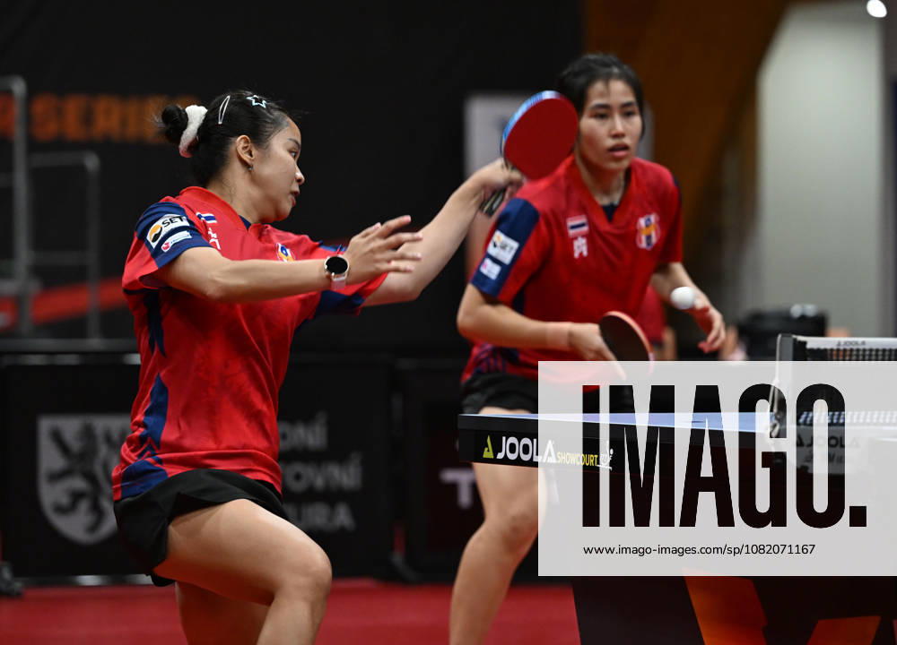 From left Orawan Paranang and Suthasini Sawettabut of Thailand in action during the match against Rin Mende and Misuzu Takeya of Japan during the women s doubles Table tennis, Tischtennis final at the WTT Feeder in Olomouc, Czech Republic, on August 28, 2026. (CTKxPhoto LudekxPerina) CTKPhotoP2026082806157 CTKPhotoP2026082806157
