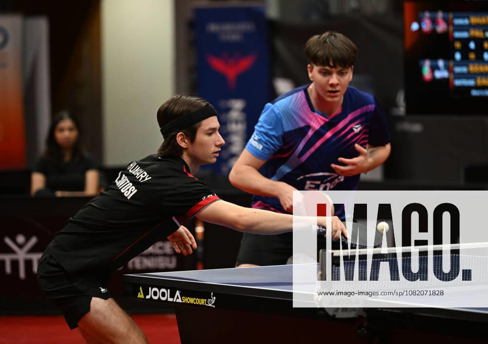 From left David Szantosi of Hungary and Mateusz Zalewski of Poland in action during the match against Ankur Bhattacharjee and Akash Pal of India during the men s doubles Table tennis, Tischtennis final at the WTT Feeder in Olomouc, Czech Republic, on August 28, 2026. (CTKxPhoto LudekxPerina) CTKPhotoP2026082806266 CTKPhotoP2026082806266