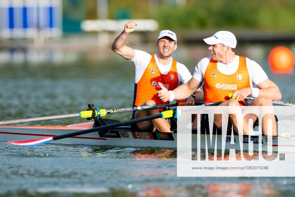 AMSTERDAM - Simon van Dorp and Melvin Twellaar in action during the men s double sculls final on the fifth day of the World Rowing Championships at the Bosbaan in the Amsterdam Forest. IRIS VAN DEN BROEK ANP ANPxSportx IVx 566443438 originalFilename: 566443438