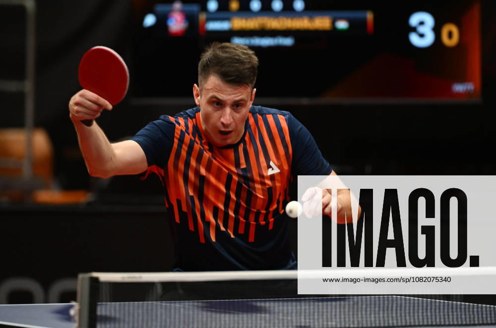 Deni Kozul of Slovenia in action during the match against Ankur Bhattacharjee of India during the men s singles Table tennis, Tischtennis final at the WTT Feeder in Olomouc, Czech Republic, on August 28, 2026. (CTKxPhoto LudekxPerina) CTKPhotoP2026082806626 CTKPhotoP2026082806626