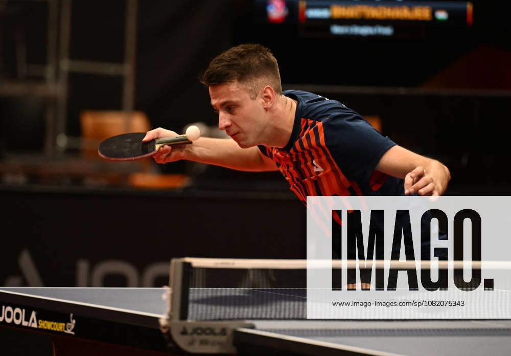 Deni Kozul of Slovenia in action during the match against Ankur Bhattacharjee of India during the men s singles Table tennis, Tischtennis final at the WTT Feeder in Olomouc, Czech Republic, on August 28, 2026. (CTKxPhoto LudekxPerina) CTKPhotoP2026082806705 CTKPhotoP2026082806705