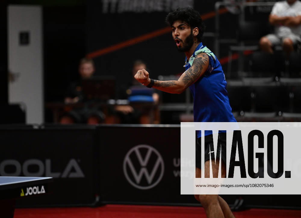 Ankur Bhattacharjee of India reacts during the match against Deni Kozul of Slovenia during the men s singles Table tennis, Tischtennis final at the WTT Feeder in Olomouc, Czech Republic, on August 28, 2026. (CTKxPhoto LudekxPerina) CTKPhotoP2026082806717 CTKPhotoP2026082806717
