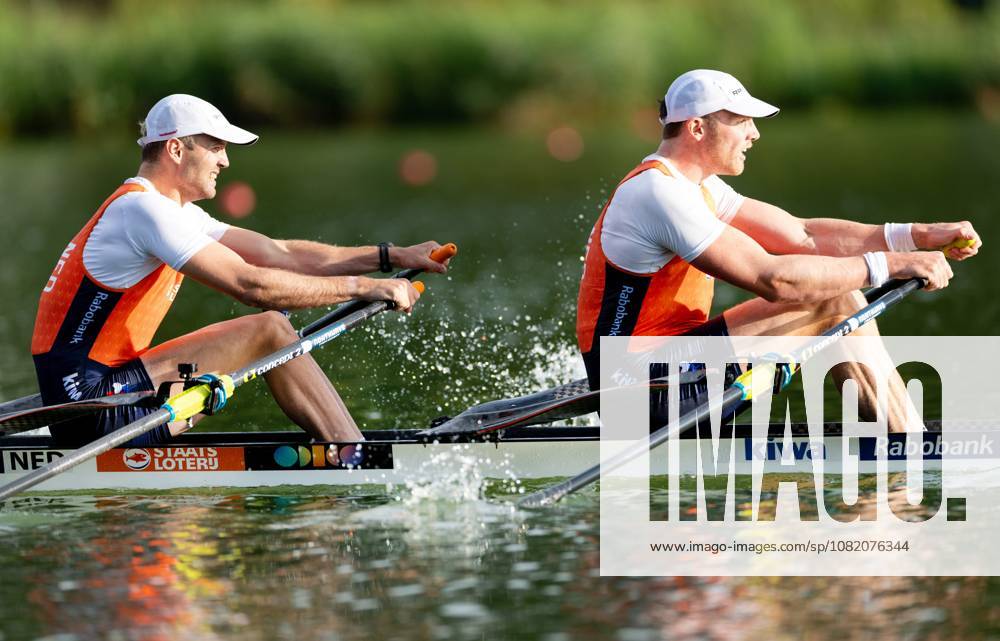 AMSTERDAM - Simon van Dorp and Melvin Twellaar in action during the men s double sculls final on the fifth day of the World Rowing Championships at the Bosbaan in the Amsterdam Forest. IRIS VAN DEN BROEK ANP ANPxSportx IVx 566448534 originalFilename: 566448534