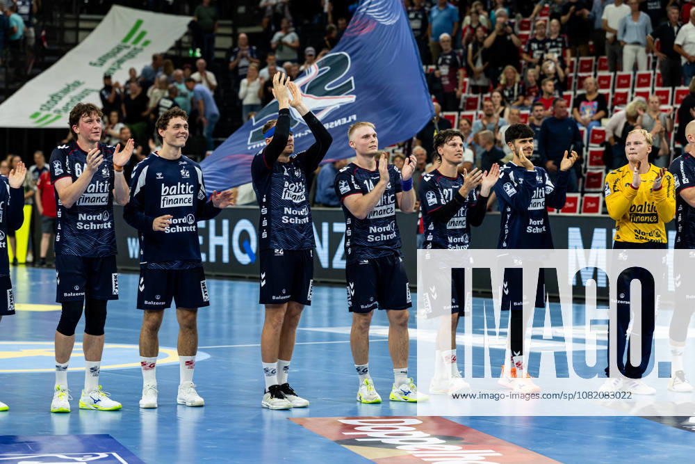 Opel HBL SG Flensburg Handewitt vs. ThSV Eisenach, August 28, 2026: Celebrations after the victory—Team SG Flensburg Handewitt, Opel HBL SG Flensburg Handewitt vs. ThSV Eisenach, GGW Arena