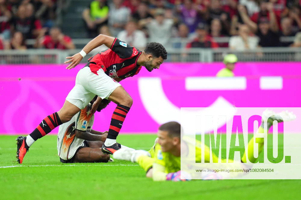 AC Milans Goncalo Ramos celebrates after scoring 1-0 during the Serie A soccer match between Ac Milan and Venezia at the San Siro Stadium in Milan, north Italy - Friday August 28 , 2026. - Soccer