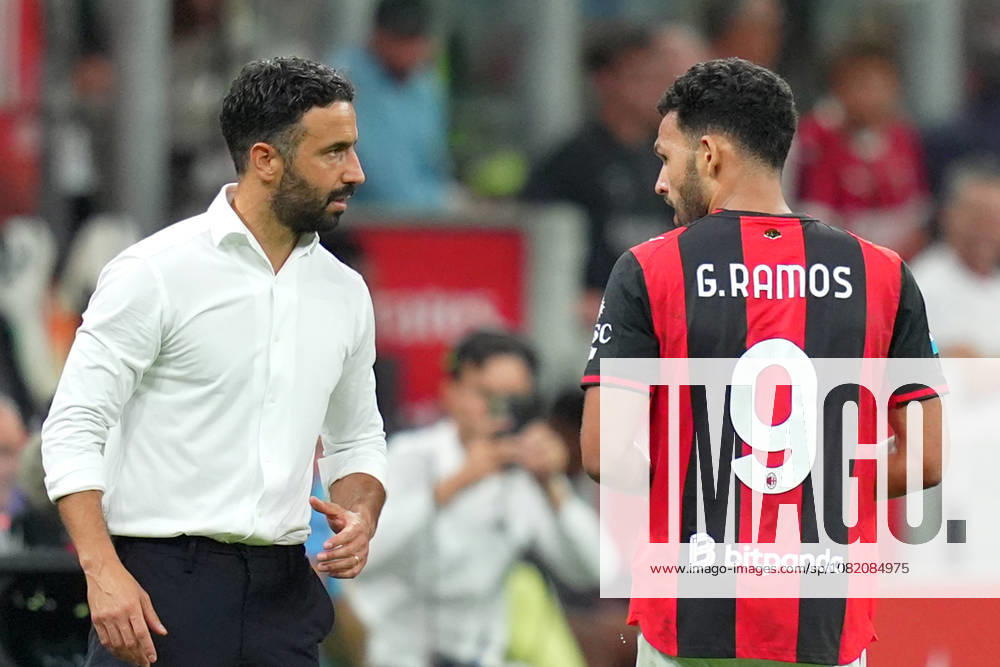 AC Milans Goncalo Ramos celebrates after scoring 1-0 , AC Milans head coach Ruben Amorim during the Serie A soccer match between Ac Milan and Venezia at the San Siro Stadium in Milan, north Italy - Friday August 28 , 2026. - Soccer