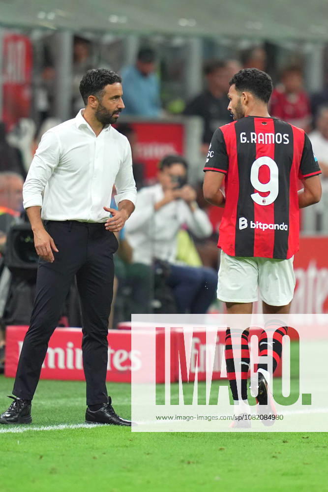 AC Milans Goncalo Ramos celebrates after scoring 1-0 , AC Milans head coach Ruben Amorim during the Serie A soccer match between Ac Milan and Venezia at the San Siro Stadium in Milan, north Italy - Friday August 28 , 2026. - Soccer