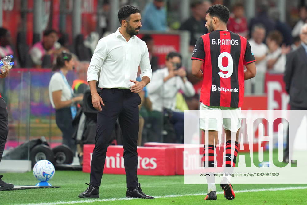 AC Milans Goncalo Ramos celebrates after scoring 1-0 , AC Milans head coach Ruben Amorim during the Serie A soccer match between Ac Milan and Venezia at the San Siro Stadium in Milan, north Italy - Friday August 28 , 2026. - Soccer