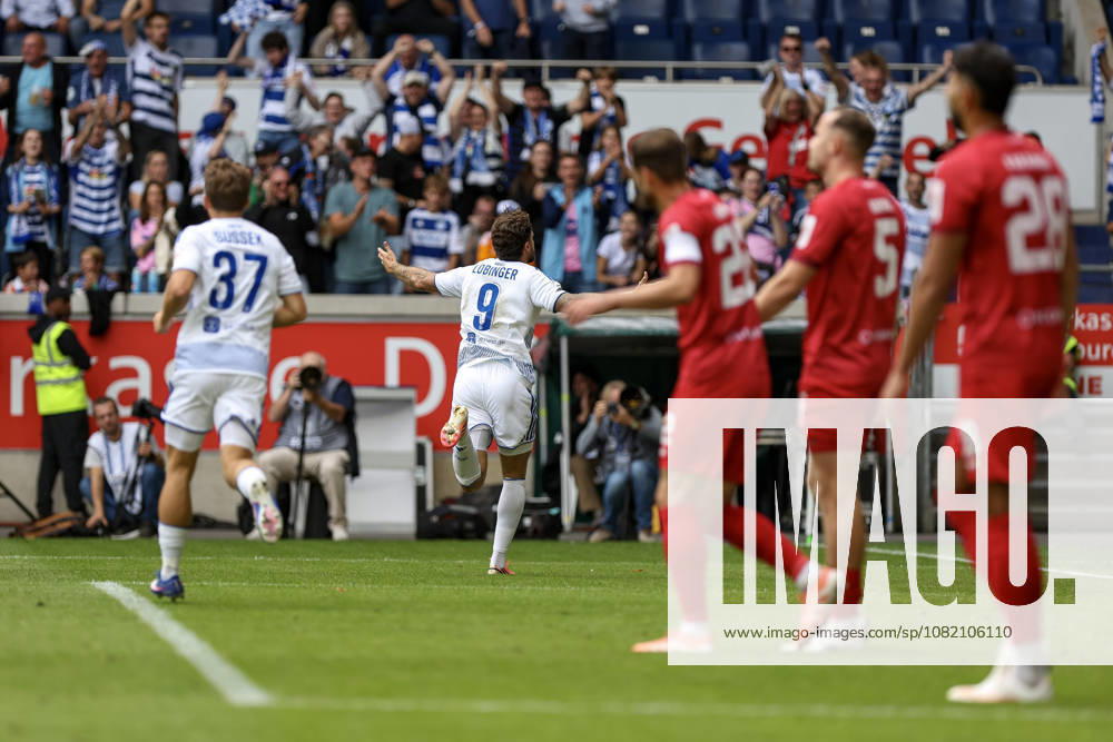GER, Soccer, Men s, 3rd Division, 2026–2027 Season, MSV Duisburg vs. FC Würzburger Kickers, Lex Tyger Lobinger, Duisburg goal celebration, celebrating after scoring the 1–0 goal, Duisburg Schauinsland Arena, North Rhine-Westphalia, Germany