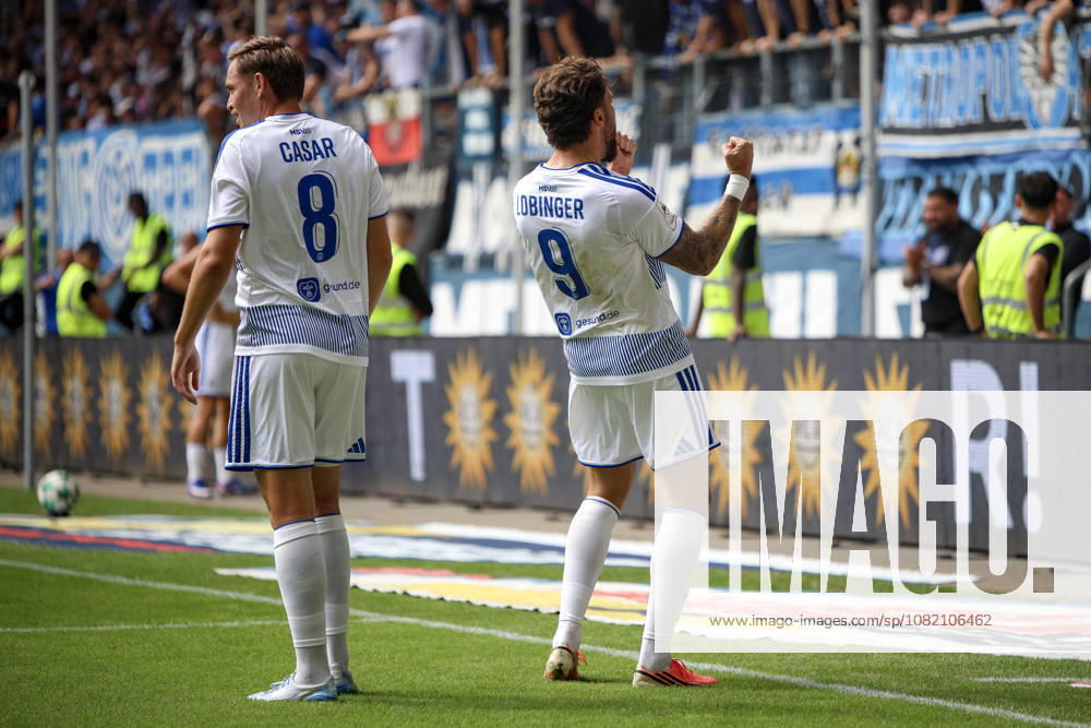 GER, Soccer, Men s, 3rd Division, 2026–2027 Season, MSV Duisburg vs. FC Würzburger Kickers, Lex Tyger Lobinger, Duisburg goal celebration, celebrating after scoring the 2–0 goal, Duisburg Schauinsland Arena, North Rhine-Westphalia, Germany