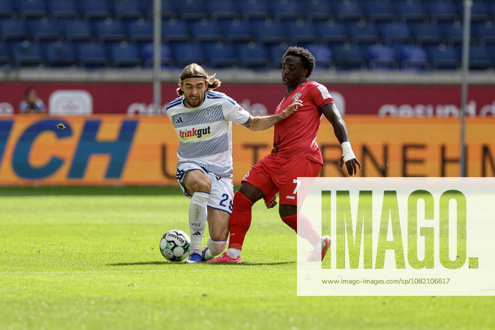 GER, Soccer, Men s, 3rd Division, 2026–2027 Season, MSV Duisburg vs. FC Würzburger Kickers; Can Coskun (Duisburg) and Pedro Muteba (Würzburg) battle for the ball; Duisburg, Schauinsland-Arena, North Rhine-Westphalia, Germany